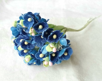 Forget Me Not Vintage Style Millinery Paper Flower Bouquet - Sapphire - 1 Bouquet