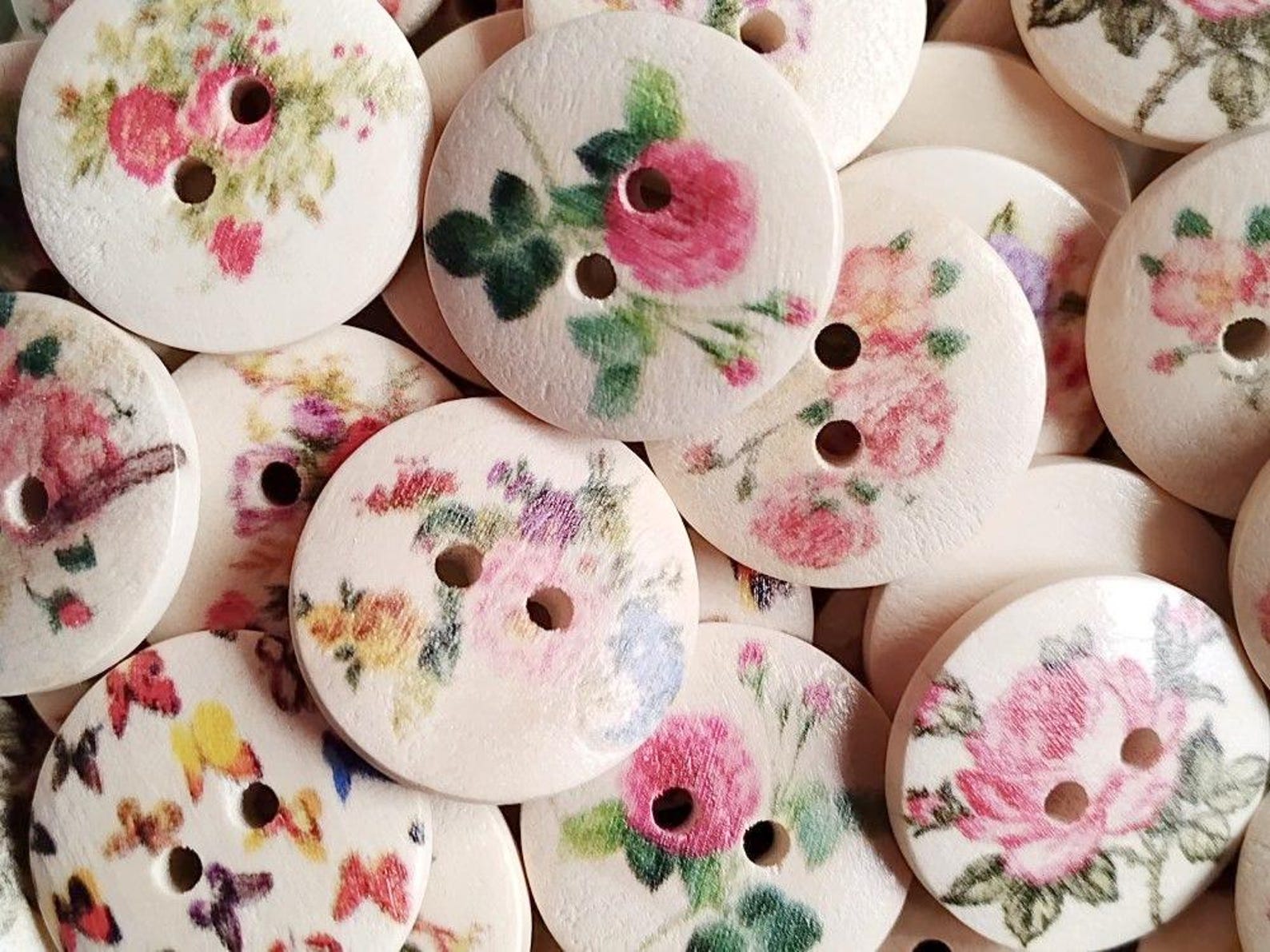 Small Spring Buttons Spring Floral Wooden Painted Buttons - Set of 25 - Etsy