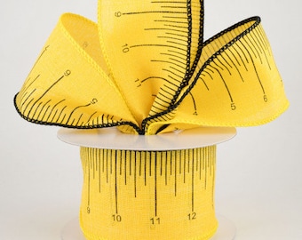 Sold By The Yard ** Listing is for 1 Yard ** 2 1/2" Ruler Wired Ribbon: Black & Yellow * Please Note That This IS An Accurate Ruler Ribbon *