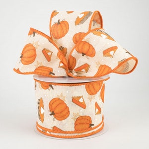 Sold By The Yard Listing is for 1 Yard 2 1/2 Pumpkin Pie Wired Ribbon: Cream image 1