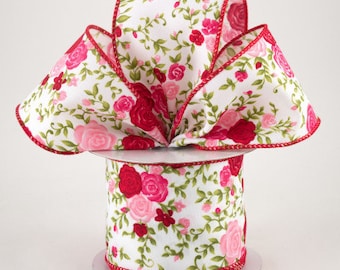 Sold By The Yard ** Listing is for 1 Yard ** 2 1/2" Mini Roses Wired Ribbon: Red & Pink