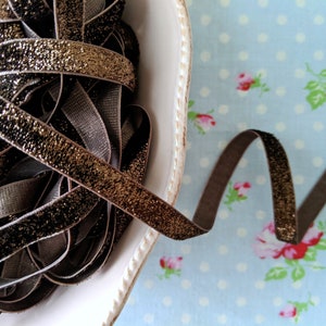 Metallic Velvet Ribbon with Woven Edge - Bronzed Brown - 3/8 inch - 1 Yard