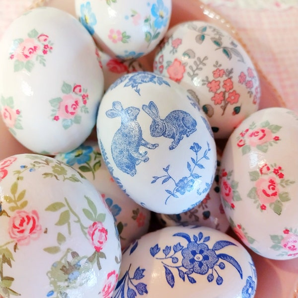 Decoupaged Wooden Easter Eggs - Set of 6