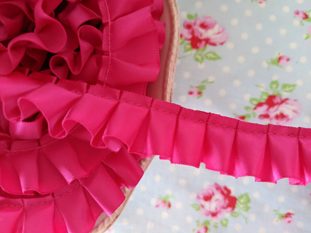 Ruffled Box Pleated Satin Ribbon/trim - Raspberry Pink - 7/8 Inch - 1 ...