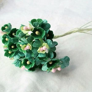 Forget Me Not Vintage Style Millinery Paper Flower Bouquet - Green - 1 Bouquet