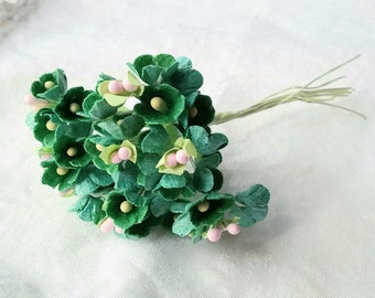 Forget Me Not Vintage Style Millinery Paper Flower Bouquet - Green - 1 Bouquet