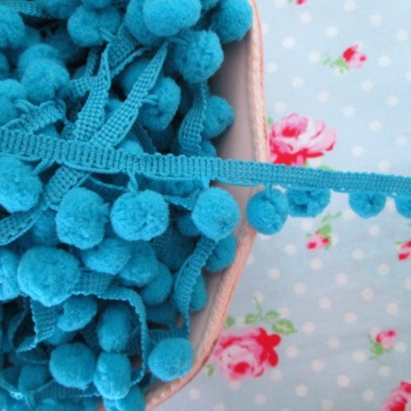 Pom Pom Trim Light Turquoise Dangling - 1/2 inch Ball Fringe - 1 Yard