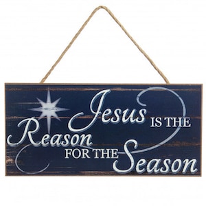 12&quot; Wooden Navy Sign: Jesus is the Reason For The Season