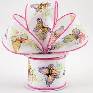 Sold By The Yard ** Listing is for 1 Yard ** 2 1/2&quot; Butterfly Branches Wired Ribbon: White & Pink