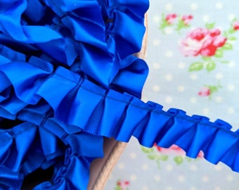 Ruffled Box Pleated Satin Ribbon/Trim - Royal Blue - 7/8 inch - 1 Yard