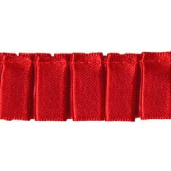 Ruffled Box Pleated Satin Ribbon/Trim - Red - 7/8 inch - 1 Yard