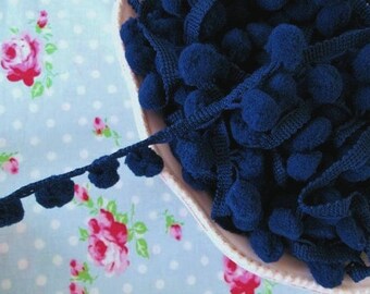 Pom Pom Trim - Navy Blue Dangling - 1/2 inch Ball Fringe - 1 Yard