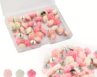 Shabby Chic Rose Theme Thumbtacks - Set of 40