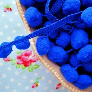 LARGE Pom Pom Trim - Royal Blue Dangling - 3/4 inch Ball Fringe - 1 Yard