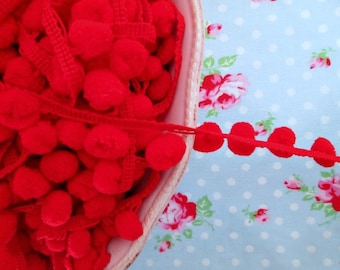 Pom Pom Trim - Cherry Red Dangling - 1/2 inch Ball Fringe - 1 Yard