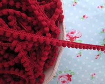 Baby Pom Pom Trim - Cranberry Red - 1/4 inch Ball Fringe - 1 Yard