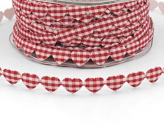Adhesive Puffy Mini Gingham Heart Ribbon with Cut Sealed Edge: Red - 3/8" - 1 Yard