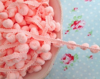 Pom Pom Trim - Peachy Pink Dangling - 1/2 inch Ball Fringe - 1 Yard