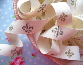 Fleur De Lis Ivory Canvas Ribbon - 3/4 inch - 1 Yard