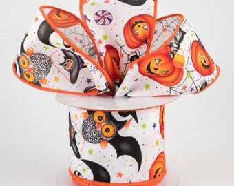 Sold By The Yard ** Listing is for 1 Yard ** 2 1/2" Halloween Collage Satin Wired Ribbon