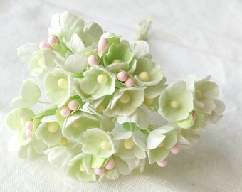 Forget Me Not Vintage Style Millinery Paper Flower Bouquet - Pale Green - 1 Bouquet