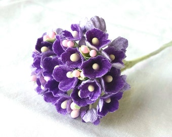 Forget Me Not Vintage Style Millinery Paper Flower Bouquet - Deep Purple - 1 Bouquet