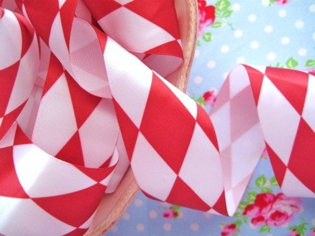 Red and White Jester Print Satin Ribbon 1 1/2 Inch 1 Yard 