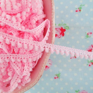 Mini Pom Pom Trim - Bubblegum Pink - Ball Fringe - 1 Yard