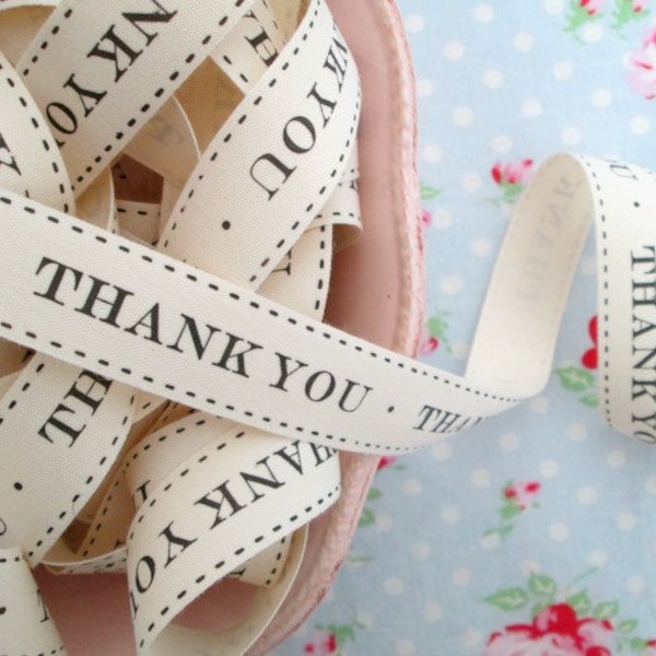 Thank You Ivory Canvas Ribbon - 3/4 inch - 1 Yard