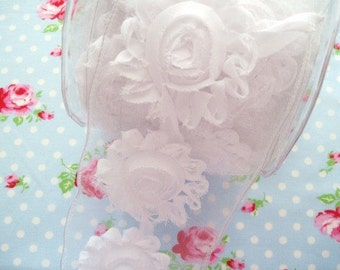 Shabby Chic Frayed Flower Trim - White - 2 1/2 inch - 1 Yard