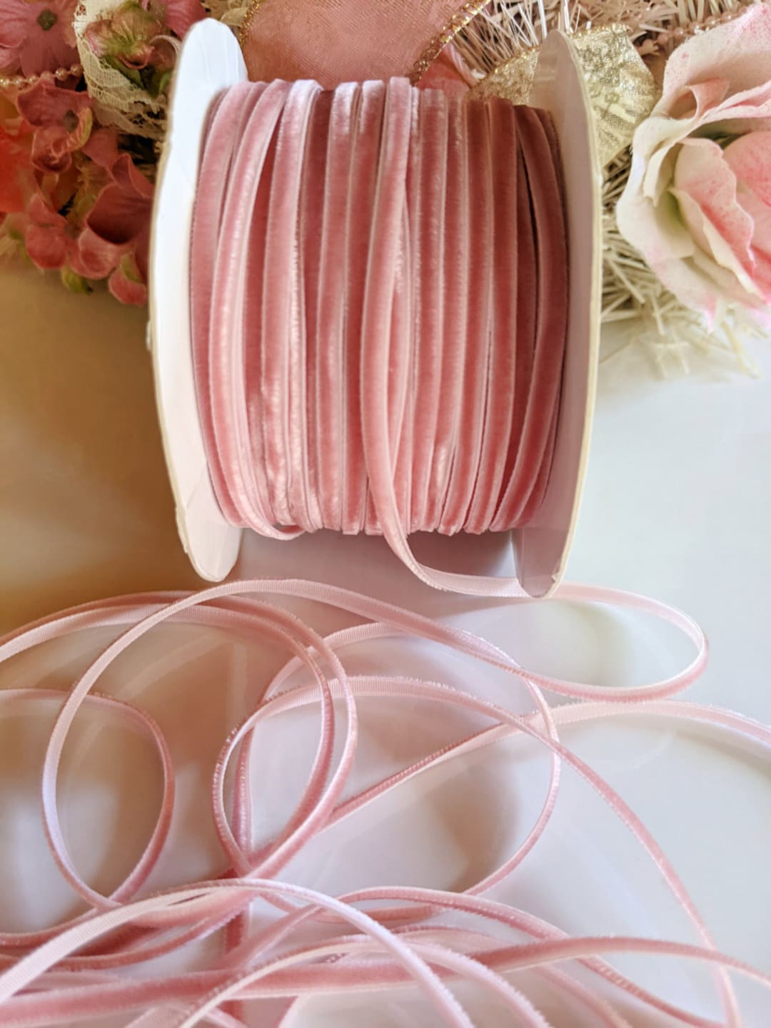 Light Pink Velvet String Ribbon 1/8 Inch 1 Yard Etsy