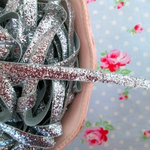 Metallic Velvet Ribbon with Woven Edge - Silver - 3/8 inch - 1 Yard