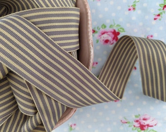 Striped Grosgrain Ribbon - Gray and Ivory - 1 1/2 inch - 1 Yard