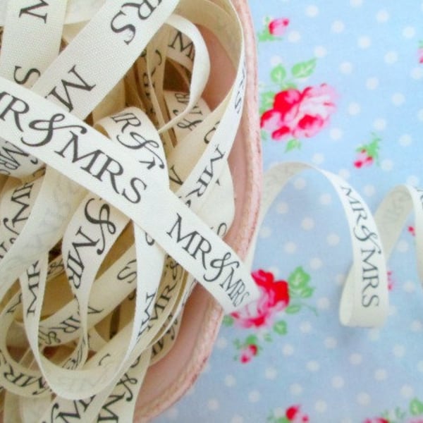 Mr & Mrs Ivory Canvas Ribbon - 1/2 inch - 1 Yard