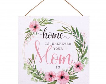 10" Square Wooden Sign: Glitter Home Is Where Mom Is