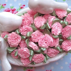 Satin Cabbage Roses - Pale Pink - Set of 10