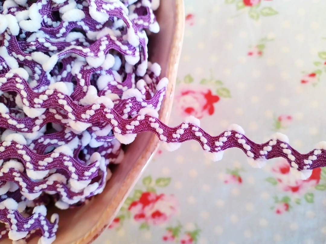 Purple Ric Rac Trim Pom Pom Ric Rac - Purple and White - Trim - 5/8 Inch - 1 Yard - Etsy