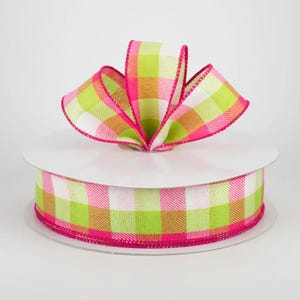 Sold By The Yard ** Listing is for 1 Yard ** 1 1/2&quot; Gingham Wired Ribbon: Lime, Fuchsia, White
