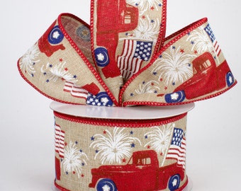 Sold By The Yard ** Listing is for 1 Yard ** 2 1/2" Patriotic Truck Ribbon: Buff