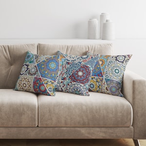 Moroccan Mosaic Pillow Cover: Ethnic Mandala Throw Pillow