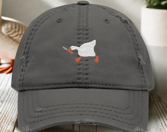 Funny Goose Embroidery Dad Hat: Distressed Cotton Baseball Cap