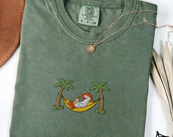 Embroidered Goose Hammock Shirt, Comfort Colors Beach Tee, Tropical Summer Vacation
