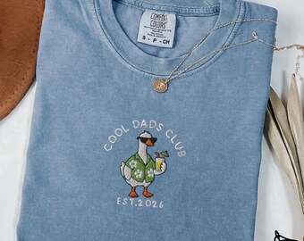 Embroidered Cool Dad Goose Shirt, New Dad Gift, Tropical Dad Shirt, Personalized EST Year Tee, Father's Day Gift, Comfort Colors Shirt