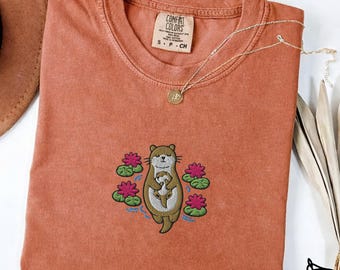 Embroidered Otter Shirt, Comfort Colors Mama & Baby Otter Tee
