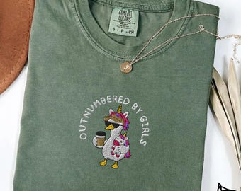 Embroidered Girl Dad Goose Shirt, Outnumbered By Girls Tee, Father Daughter Gift