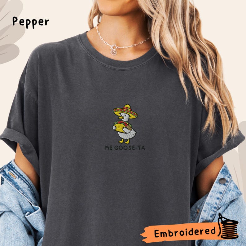 Mexican Goose Embroidered T-Shirt, Comfort Colors 1717, Funny Goose Tee image 3