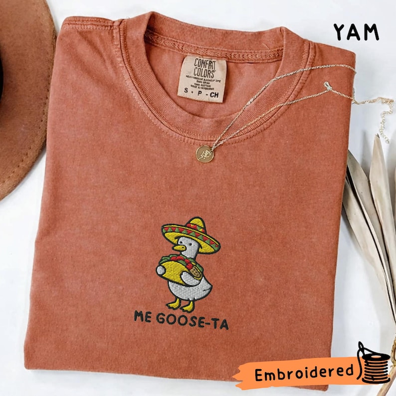 Mexican Goose Embroidered T-Shirt, Comfort Colors 1717, Funny Goose Tee image 4
