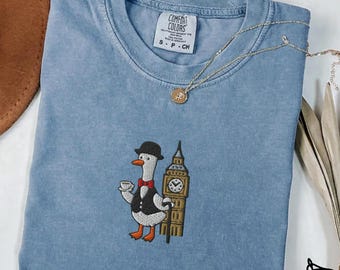Embroidered Goose T-Shirt, London Big Ben, Comfort Colors Unisex Shirt