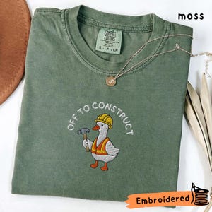 Embroidered Construction Goose Shirt, Funny Work Tee, Contractor Builder Gift