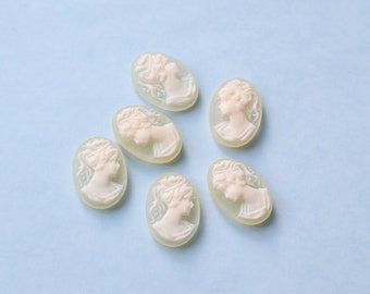 6 Small Cream and Translucent Resin Cameos  - 14x10mm